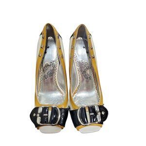 Naughty Monkey Heels‎ Womens 6 Retro Buckle Pumps Mod Colorblock Studded Heels